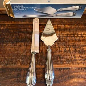 Godinger Silver-Plated Fluted Cake Knife and Server Set -  (New with open Box)